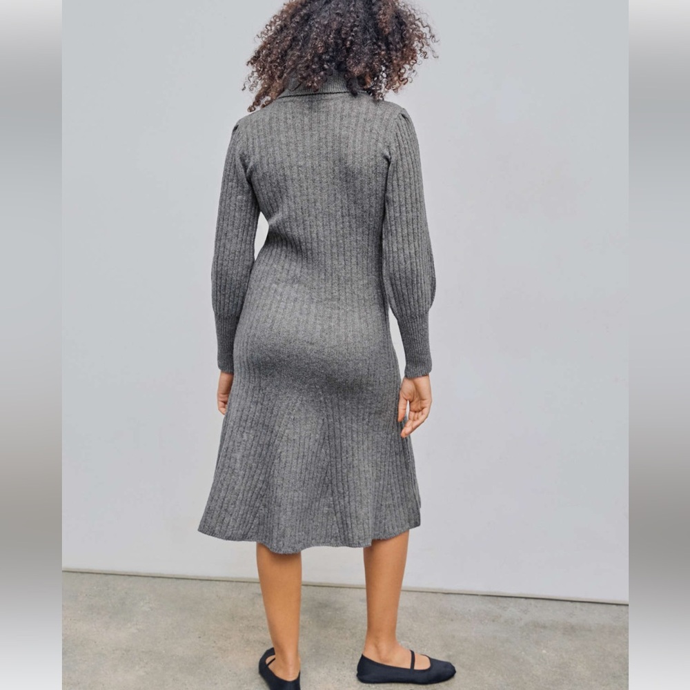 High Neck Solid Ruffle Fishtail Knitted Maxi Dress - image 3